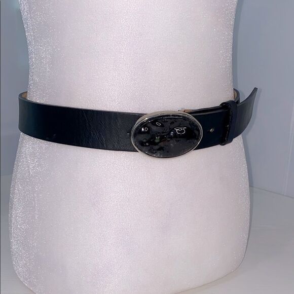 Qualheim Bollorini Italy Black Genuine Leather Bubble Glass Belt Size Small - Picture 1 of 14